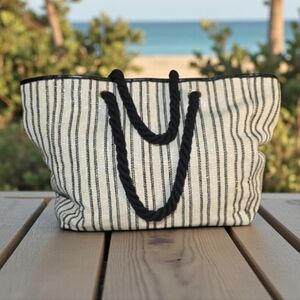 Lancome Black and Cream Striped Tote